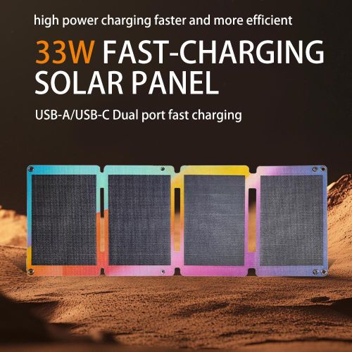 Shiehur 33W Foldable Solar Charger Portable Solar Panel With USB-A & USB-C Fast Charging For Phones